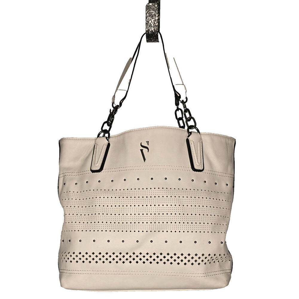 Simply Vera‎ Wang White Faux Leather Chain Shoulder Bag Purse Large EUC